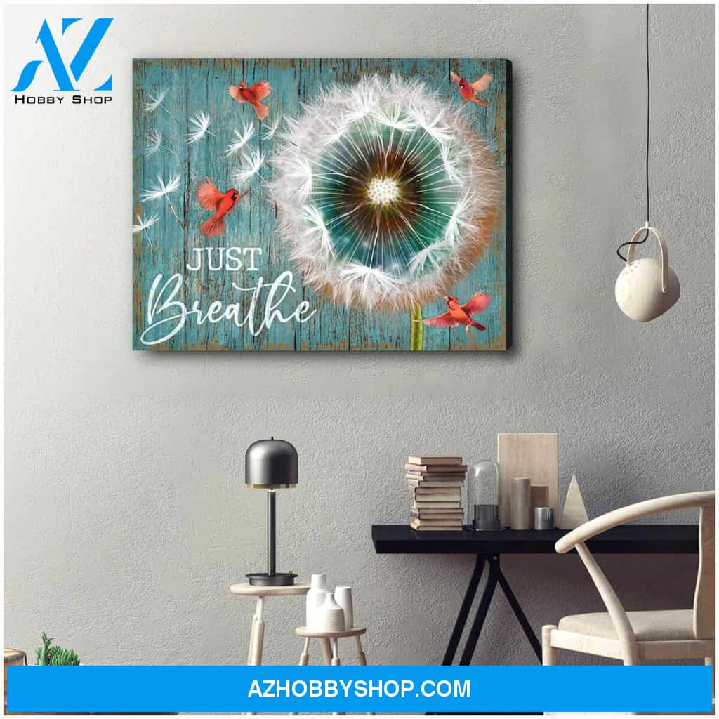 Gorgeous Dandelion and Cardinal Just Breathe Canvas Wall Art Decor