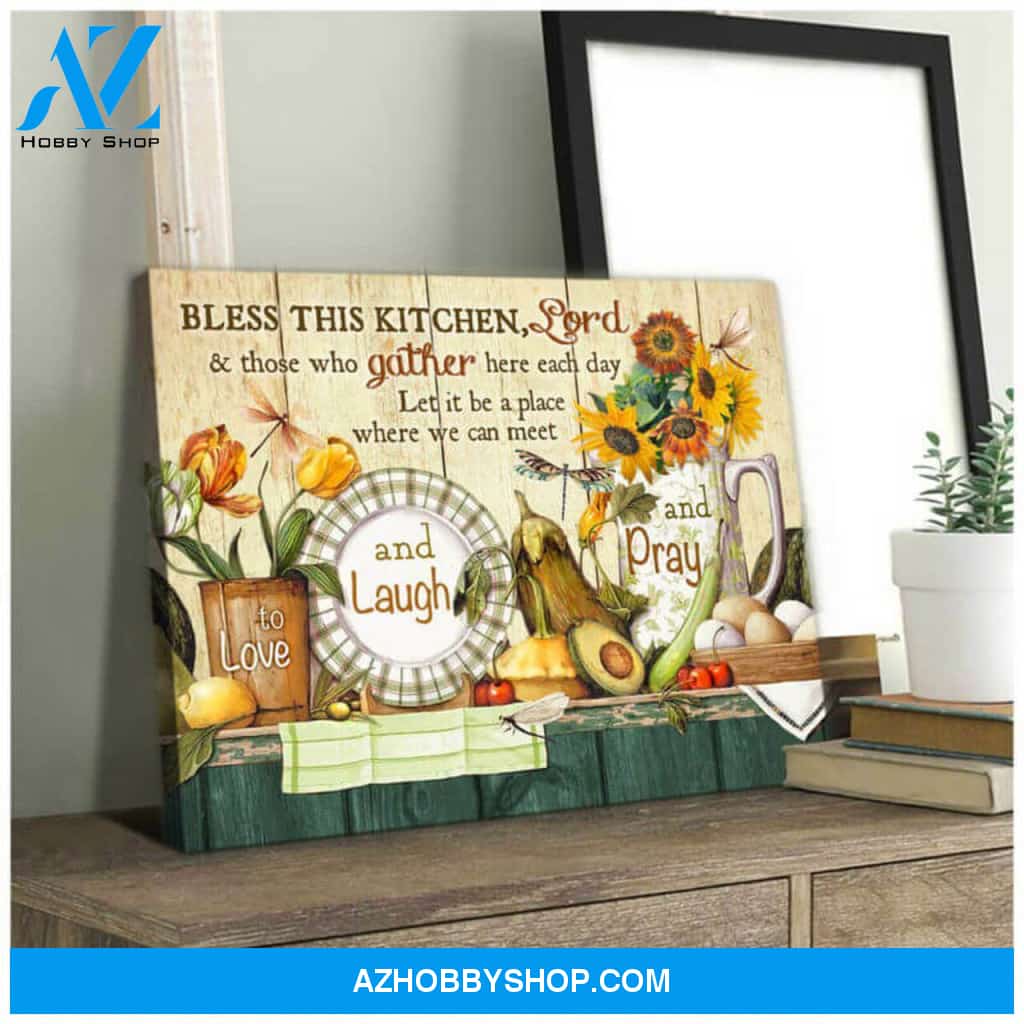 Gorgeous Dragonfly Canvas Bless This Kitchen Wall Art Decor | Moosfy Wrap Canvas Ready To Hang