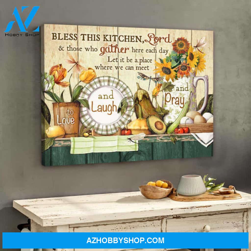 Gorgeous Dragonfly Canvas Bless This Kitchen Wall Art Decor | Moosfy Wrap Canvas Ready To Hang