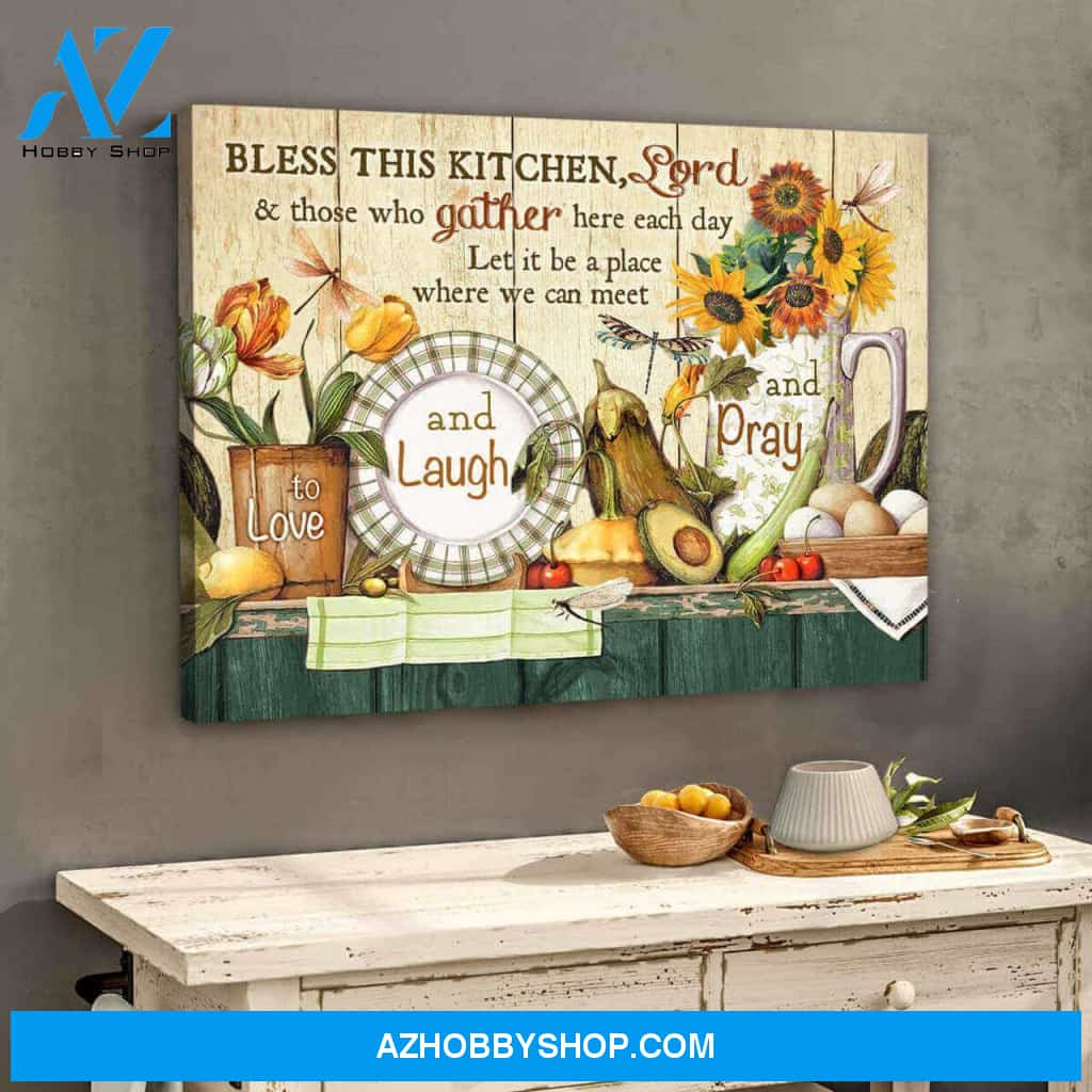 Gorgeous Dragonfly Canvas Bless This Kitchen Wall Art Decor | Moosfy Wrap Canvas Ready To Hang