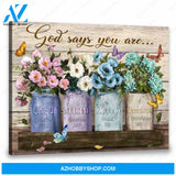 Gorgeous Flower In Vase with Butterfly Wall Art God Says You Are Christian Gift Retro Canvas Poster Wall Art Prints, Farmhouse Decor