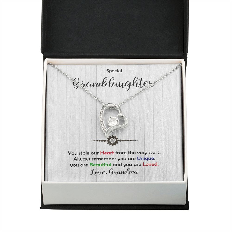 Granddaughter -Beautiful and Loved - Forever Love Heart Necklace