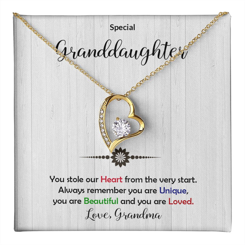 Granddaughter -Beautiful and Loved - Forever Love Heart Necklace