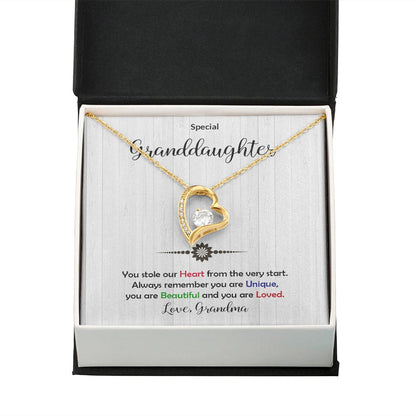 Granddaughter -Beautiful and Loved - Forever Love Heart Necklace