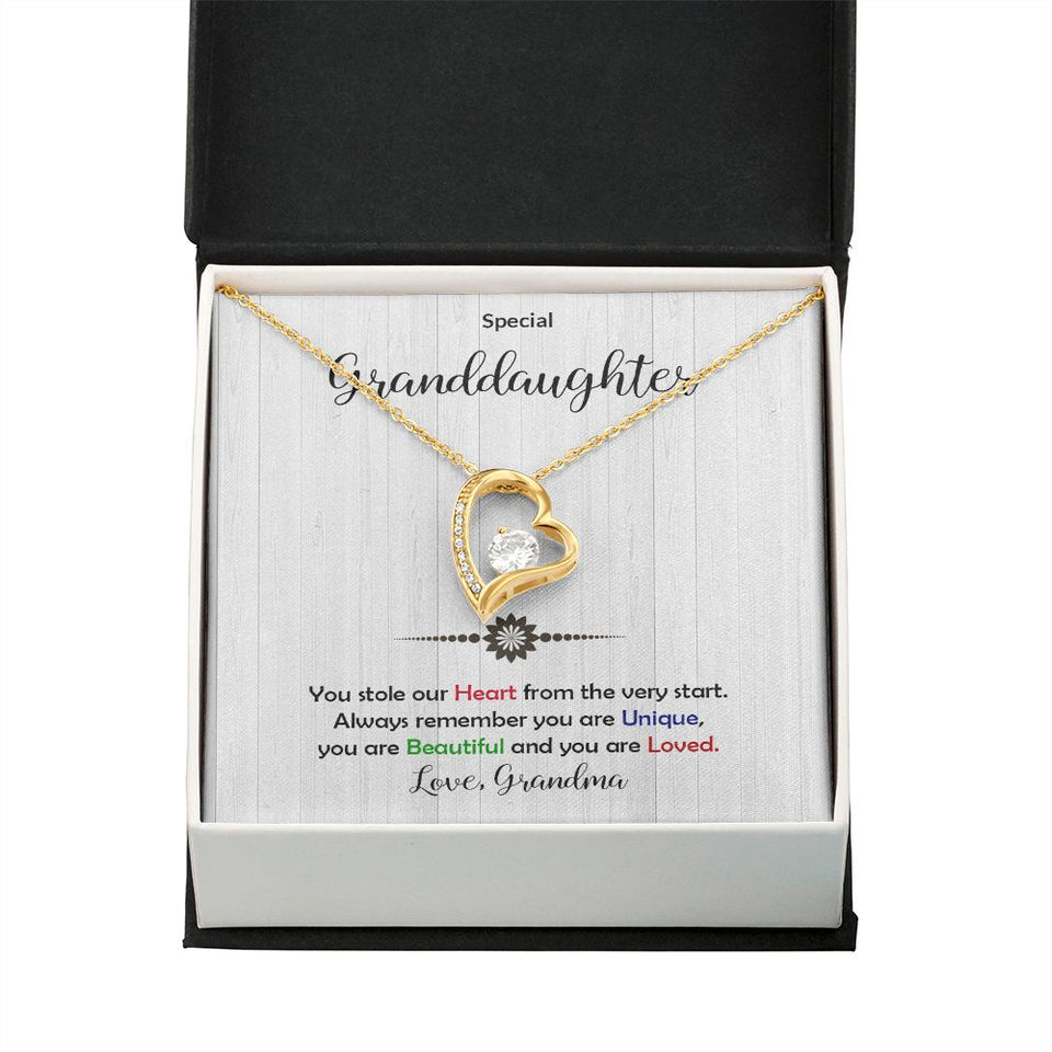 Granddaughter -Beautiful and Loved - Forever Love Heart Necklace