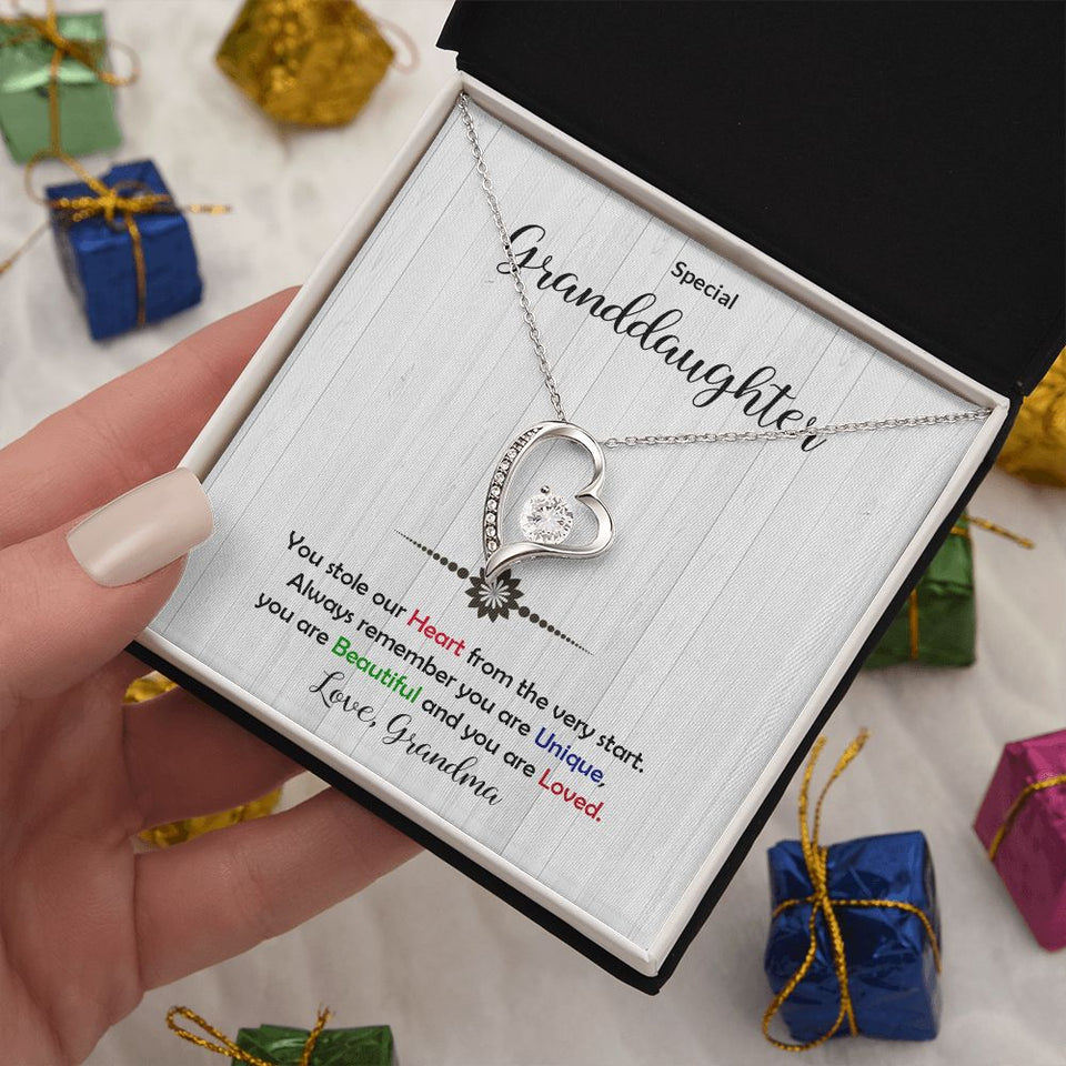 Granddaughter -Beautiful and Loved - Forever Love Heart Necklace