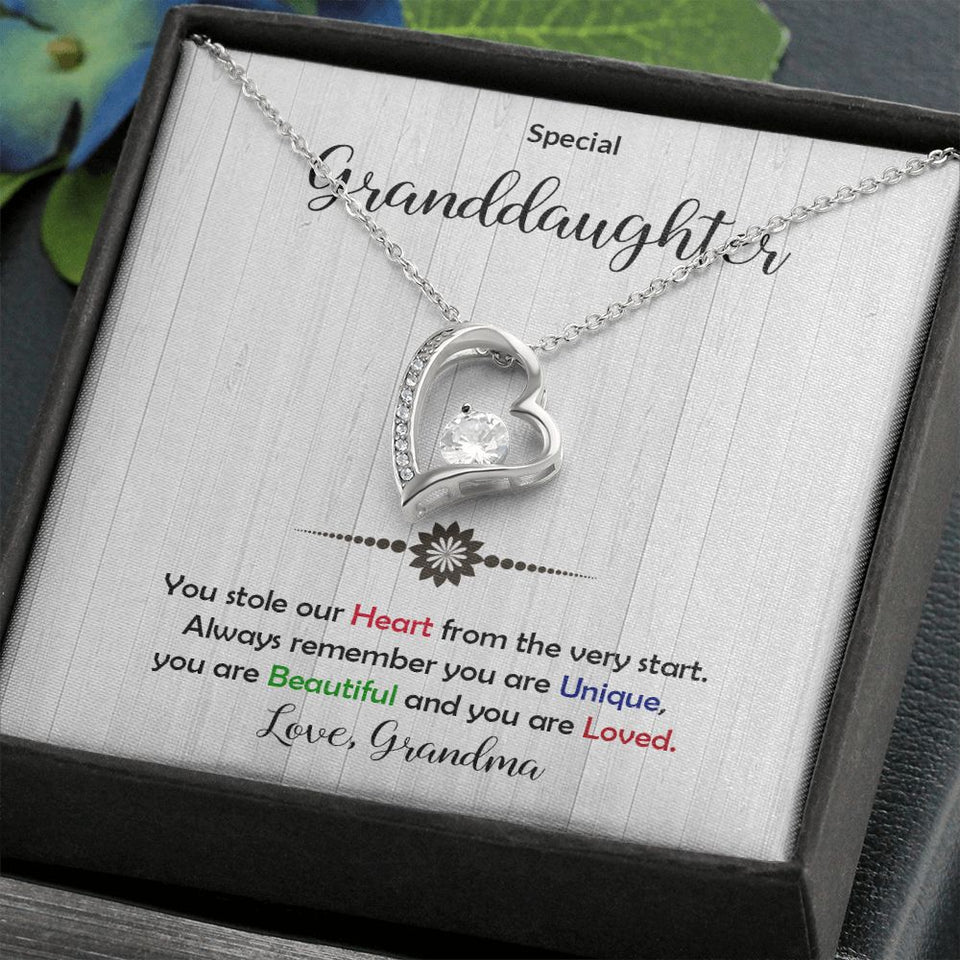 Granddaughter -Beautiful and Loved - Forever Love Heart Necklace