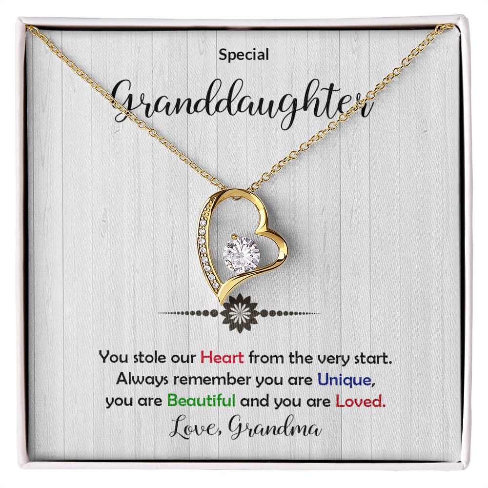 Granddaughter -Beautiful and Loved - Forever Love Heart Necklace