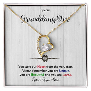 Granddaughter -Beautiful and Loved - Forever Love Heart Necklace