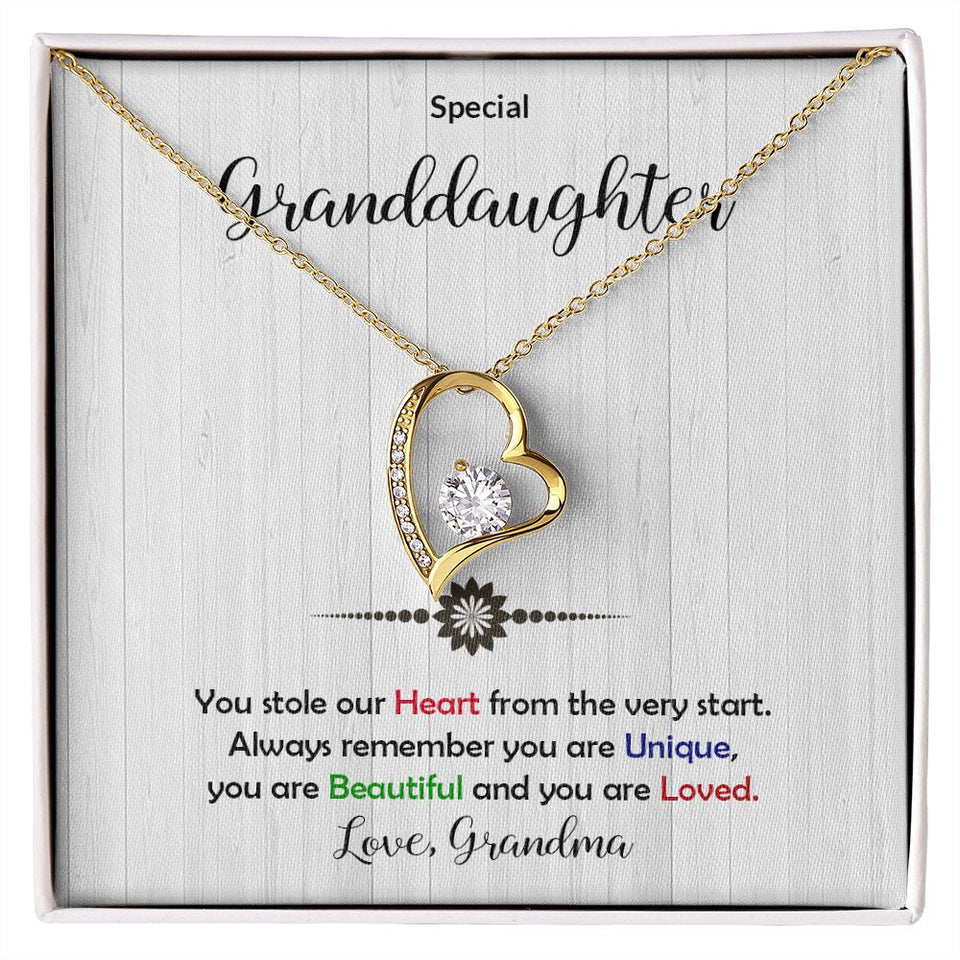 Granddaughter -Beautiful and Loved - Forever Love Heart Necklace