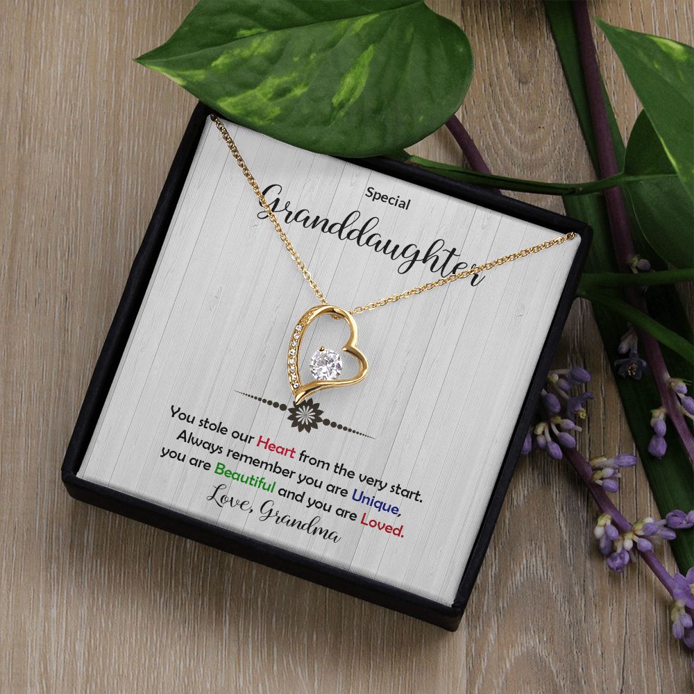 Granddaughter -Beautiful and Loved - Forever Love Heart Necklace