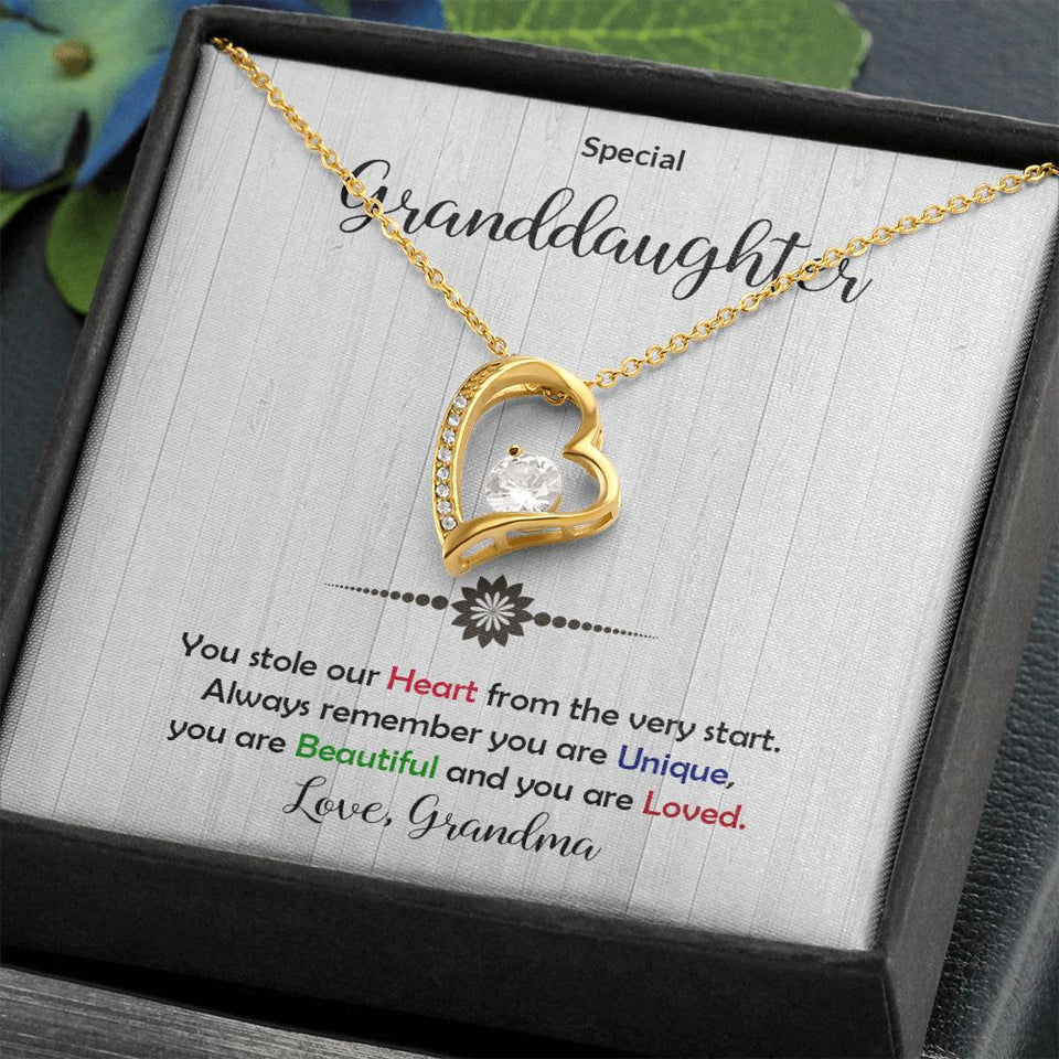 Granddaughter -Beautiful and Loved - Forever Love Heart Necklace