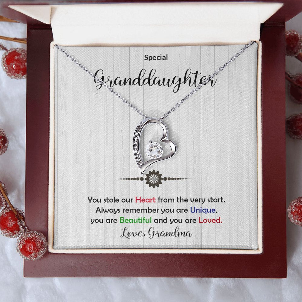Granddaughter -Beautiful and Loved - Forever Love Heart Necklace