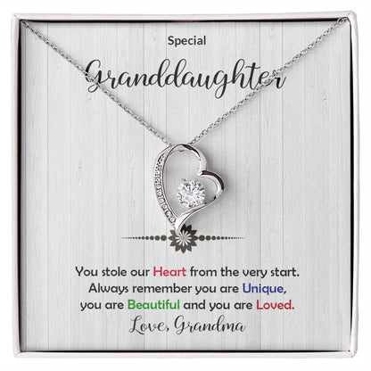 Granddaughter -Beautiful and Loved - Forever Love Heart Necklace