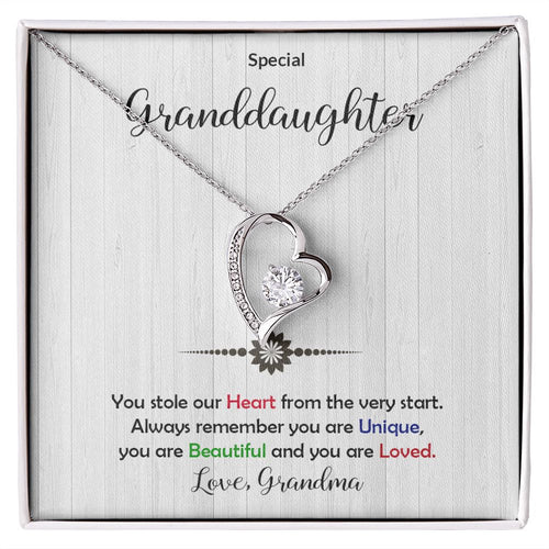 Granddaughter -Beautiful and Loved - Forever Love Heart Necklace