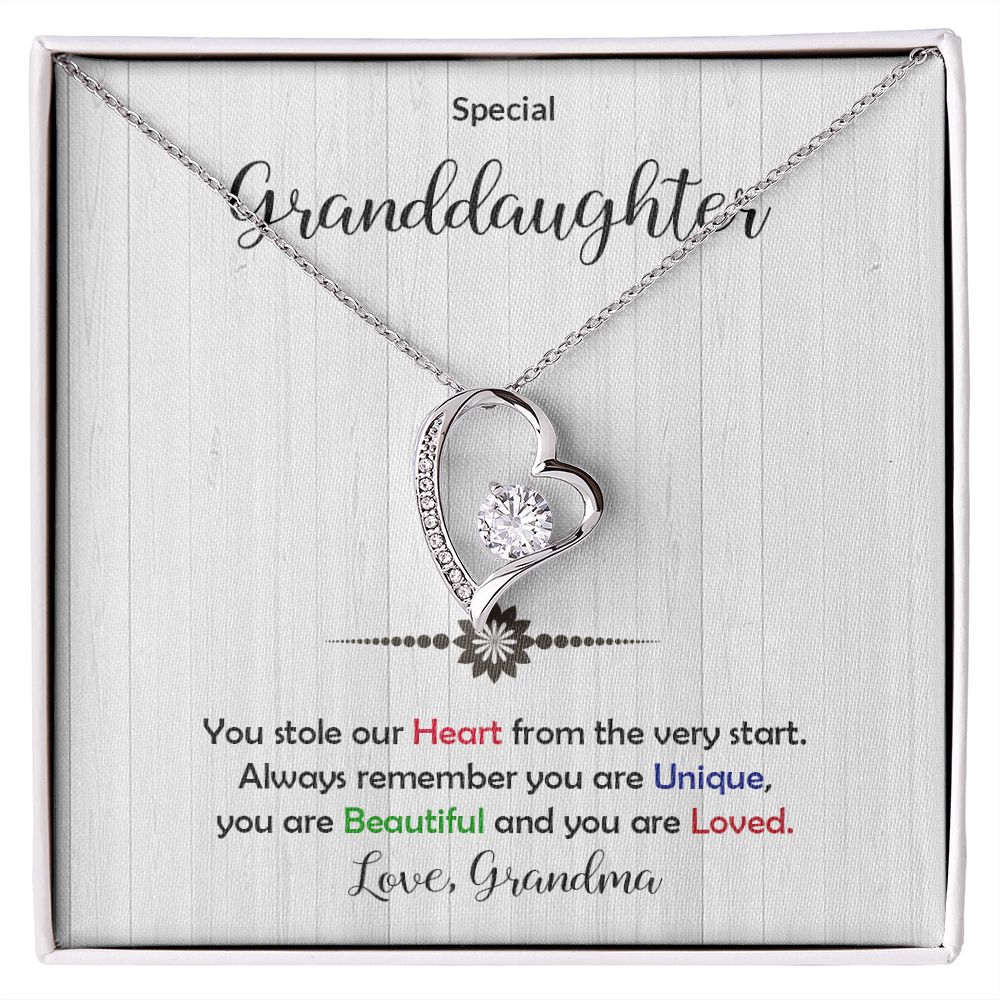 Granddaughter -Beautiful and Loved - Forever Love Heart Necklace