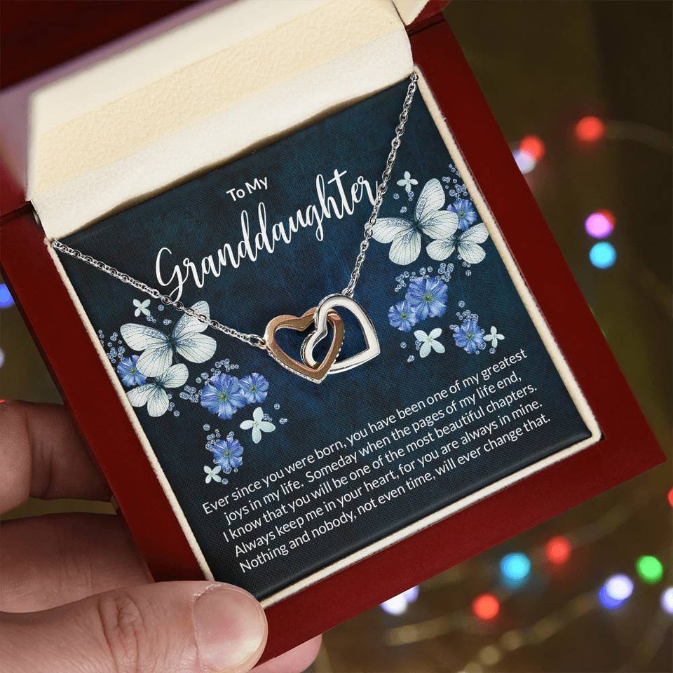 Granddaughter Butterflies Interlocking Hearts Necklace