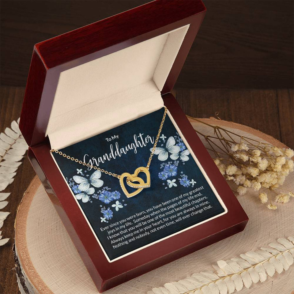 Granddaughter Butterflies Interlocking Hearts Necklace