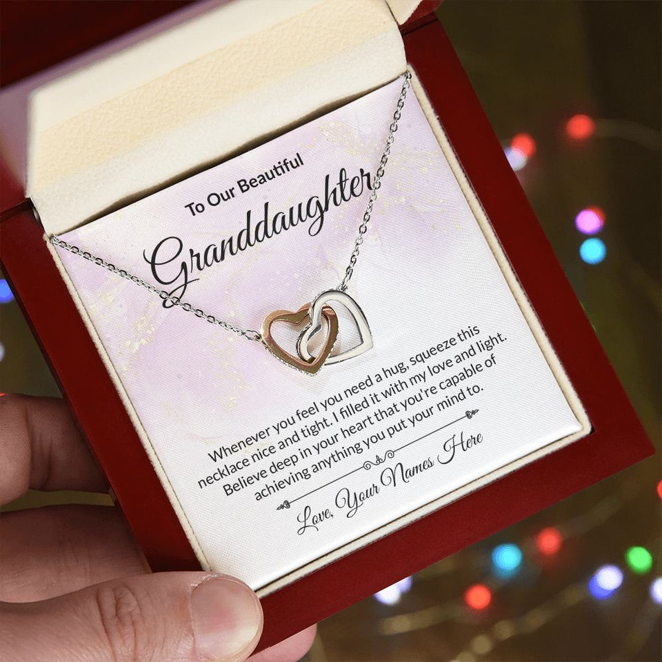 Granddaughter Personalized Card Interlocking Hearts Necklace