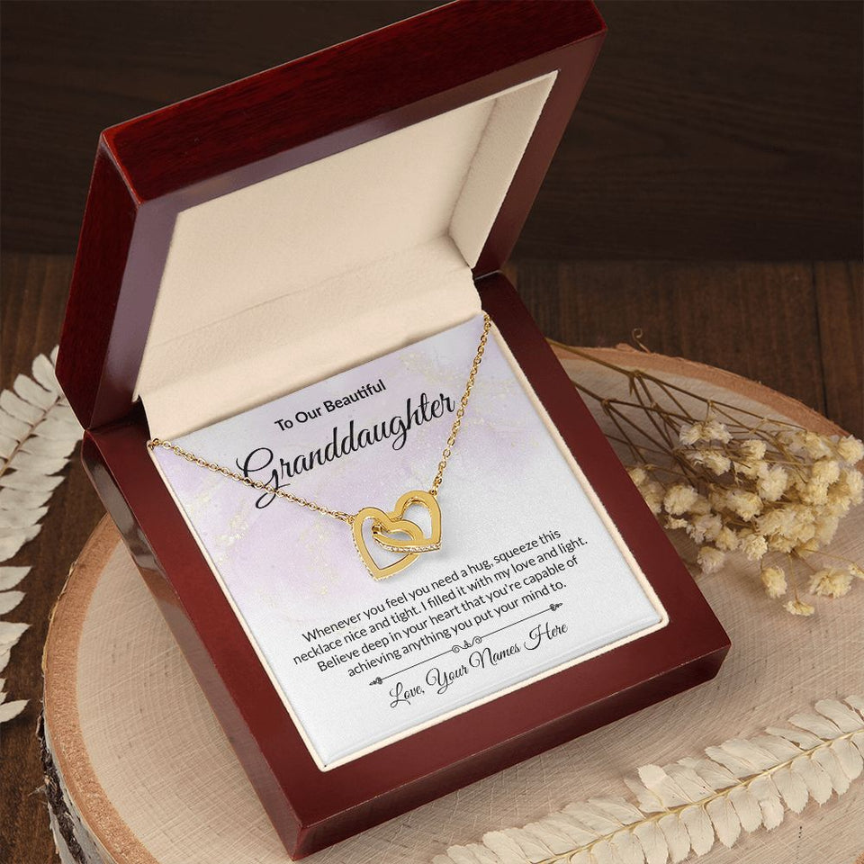 Granddaughter Personalized Card Interlocking Hearts Necklace