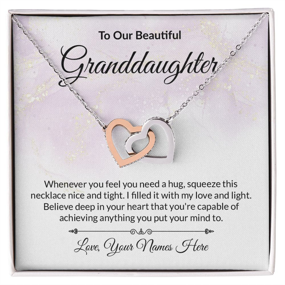 Granddaughter Personalized Card Interlocking Hearts Necklace