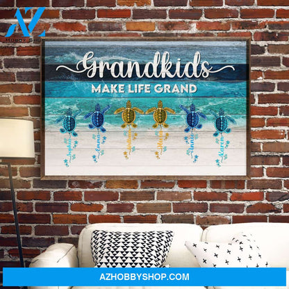 Grandkids Make Life Grand, Family Custom Poster/Canvas, Gift For Grandparents, Grandma, Grandpa, Grandmother, Grandfather, Beach Lovers, Turtle Lovers