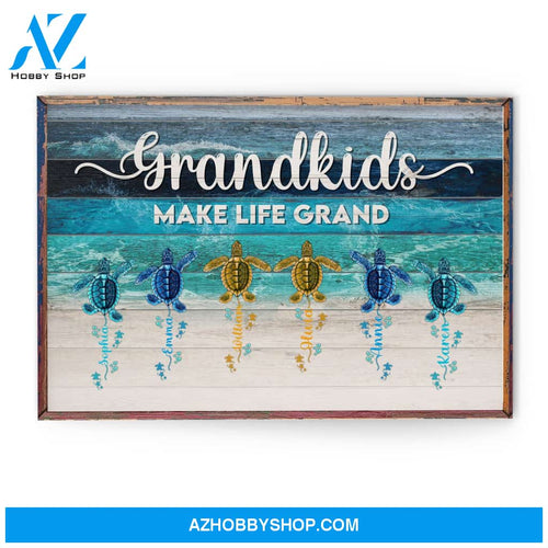 Grandkids Make Life Grand, Family Custom Poster/Canvas, Gift For Grandparents, Grandma, Grandpa, Grandmother, Grandfather, Beach Lovers, Turtle Lovers
