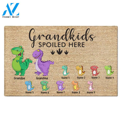 Grandkids Spoiled Here Dinosaur Personalized Doormat, LIHD