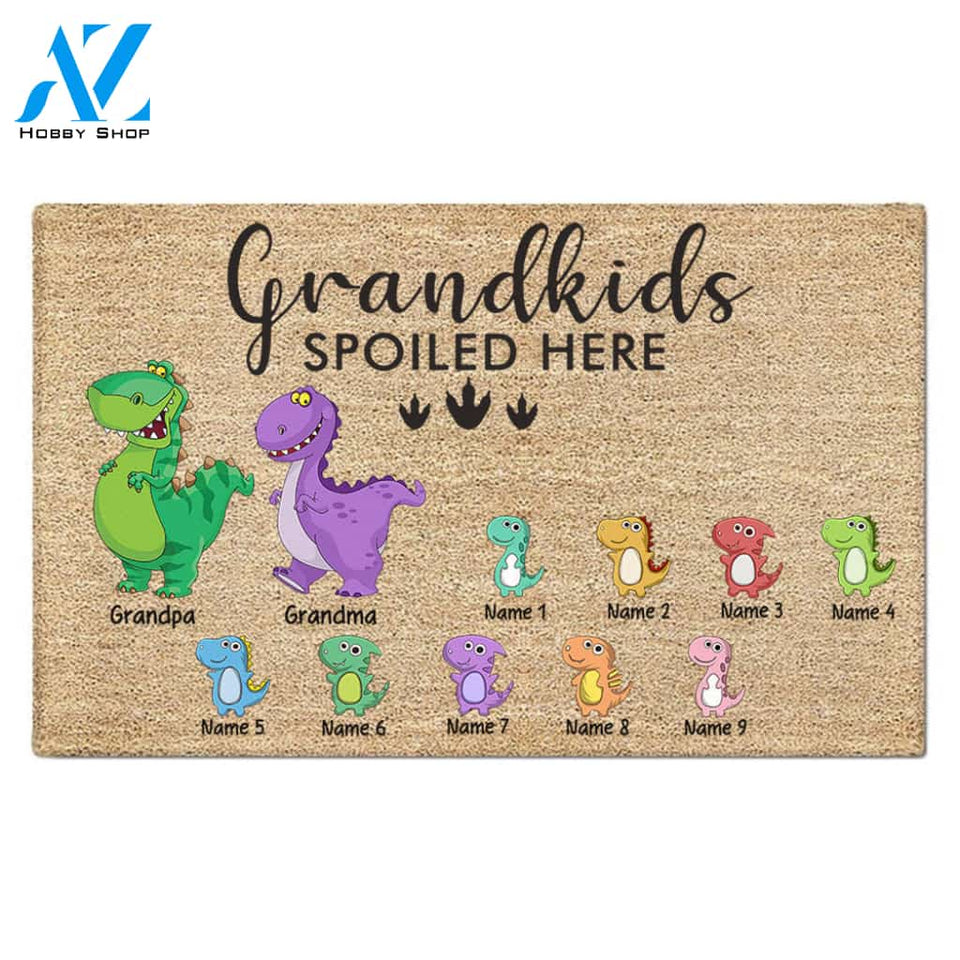 Grandkids Spoiled Here Dinosaur Personalized Doormat, LIHD
