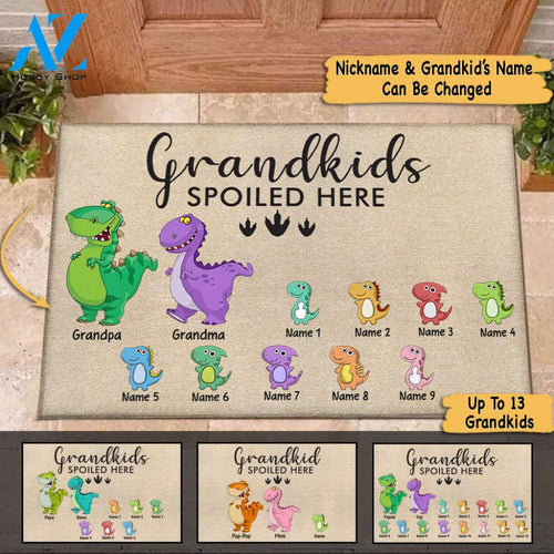 Grandkids Spoiled Here Dinosaur Personalized Doormat, LIHD