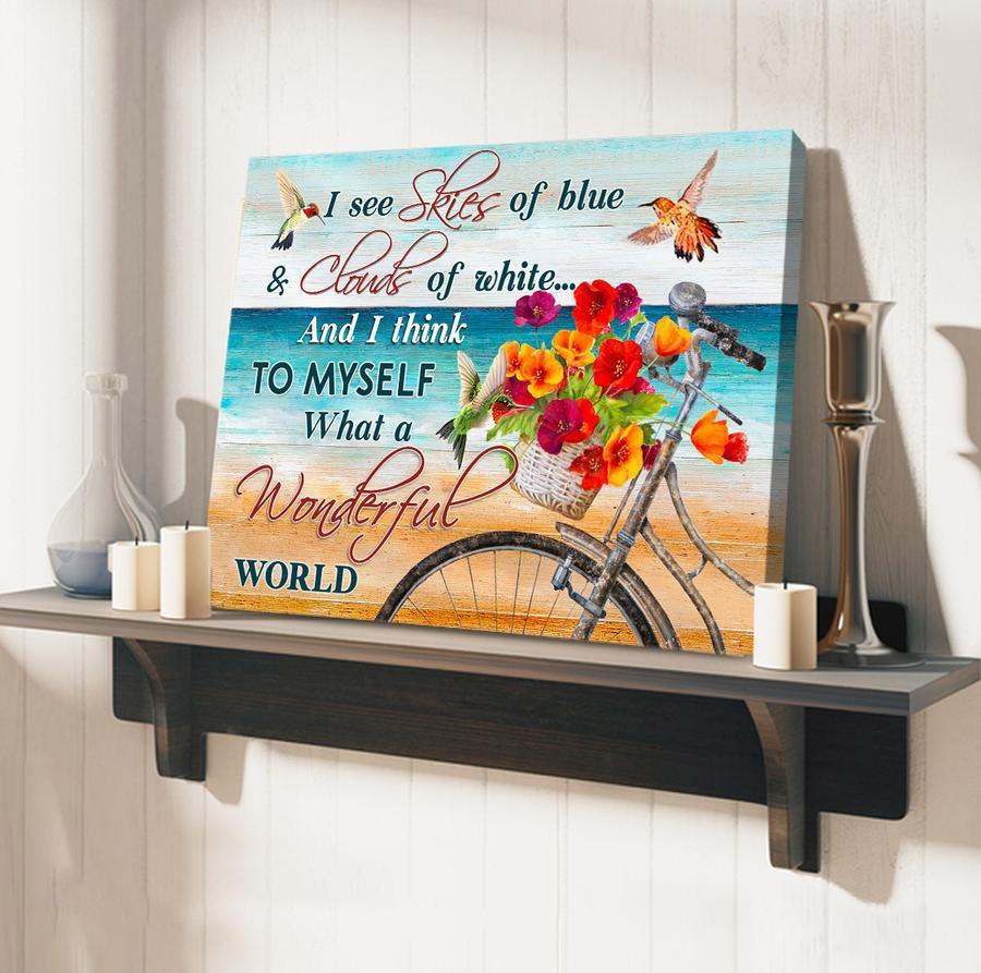 Bicycle And Beach Lovers What A Wonderful World Canvas And Poster, Canvas Wall Art, Wall Decor Visual Art