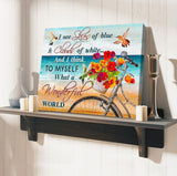 Bicycle And Beach Lovers What A Wonderful World Canvas And Poster, Canvas Wall Art, Wall Decor Visual Art