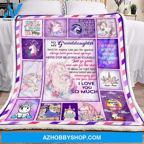 Grandma To Granddaughter Unicorn Fleece Blanket Gift for Granddaughter