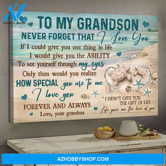 Grandma to Grandson - Sand turtle - Life gave me the love of you - Family Landscape Canvas Prints, Wall Art