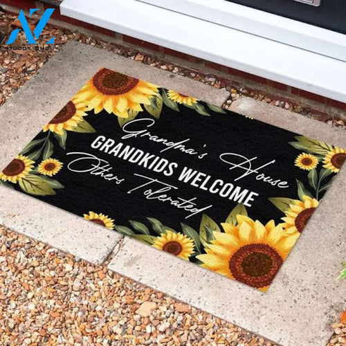 Grandma's House Grandkids Welcome Others Tolerated Sunflowers Indoor and Outdoor Doormat Warm House Gift Welcome Mat Gift for Friend Family