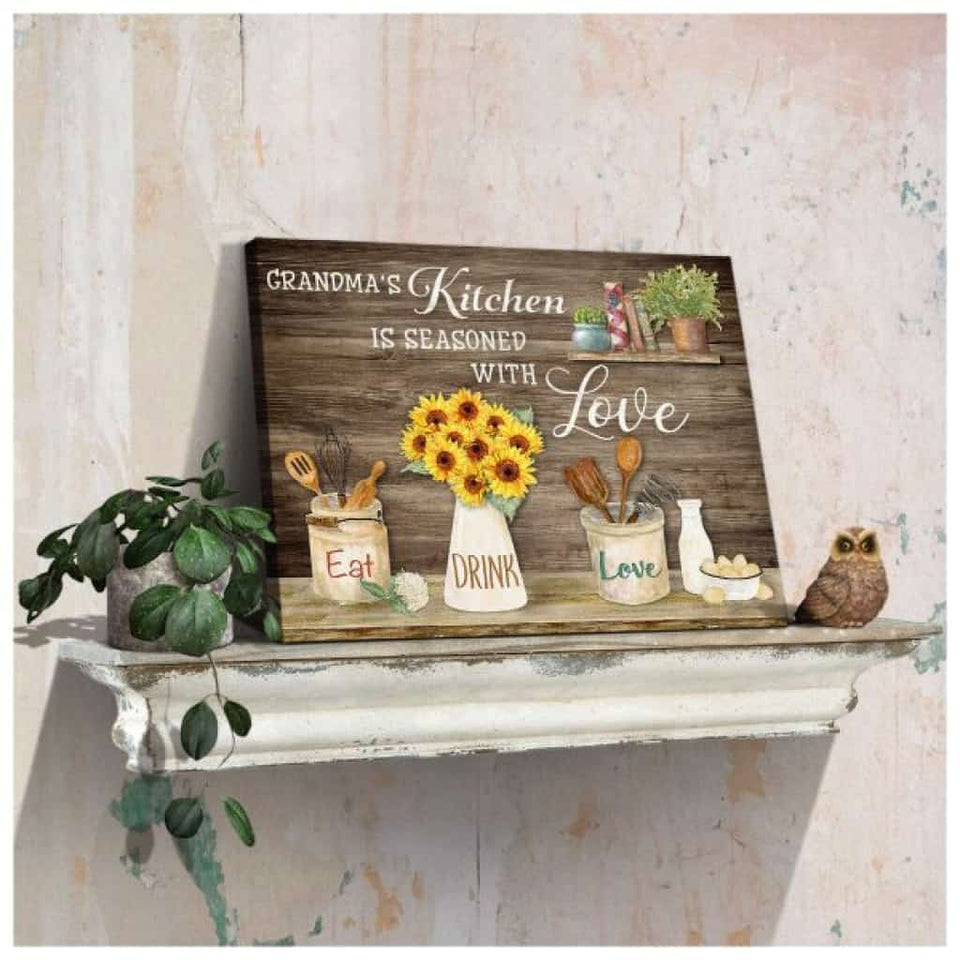Grandmas Kitchen Is Seasoned With Love Farm Farmhouse Custom Kitchen Name Wall Art Decor 18X12