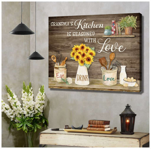 Grandma?s kitchen is seasoned with love Farm Farmhouse Custom Kitchen Name Wall Art Decor