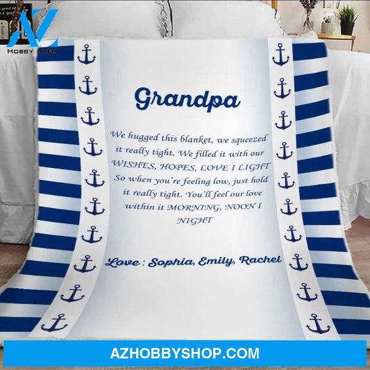 Grandpa Blanket, Grandpa Gift From Grandkids, Papa Blanket With Grandkids Names, Grandfather Blanket