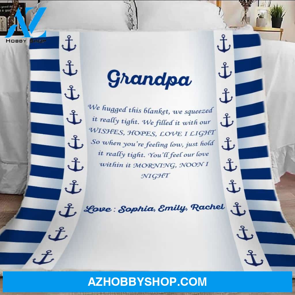 Grandpa Blanket, Grandpa Gift From Grandkids, Papa Blanket With Grandkids Names, Grandfather Blanket