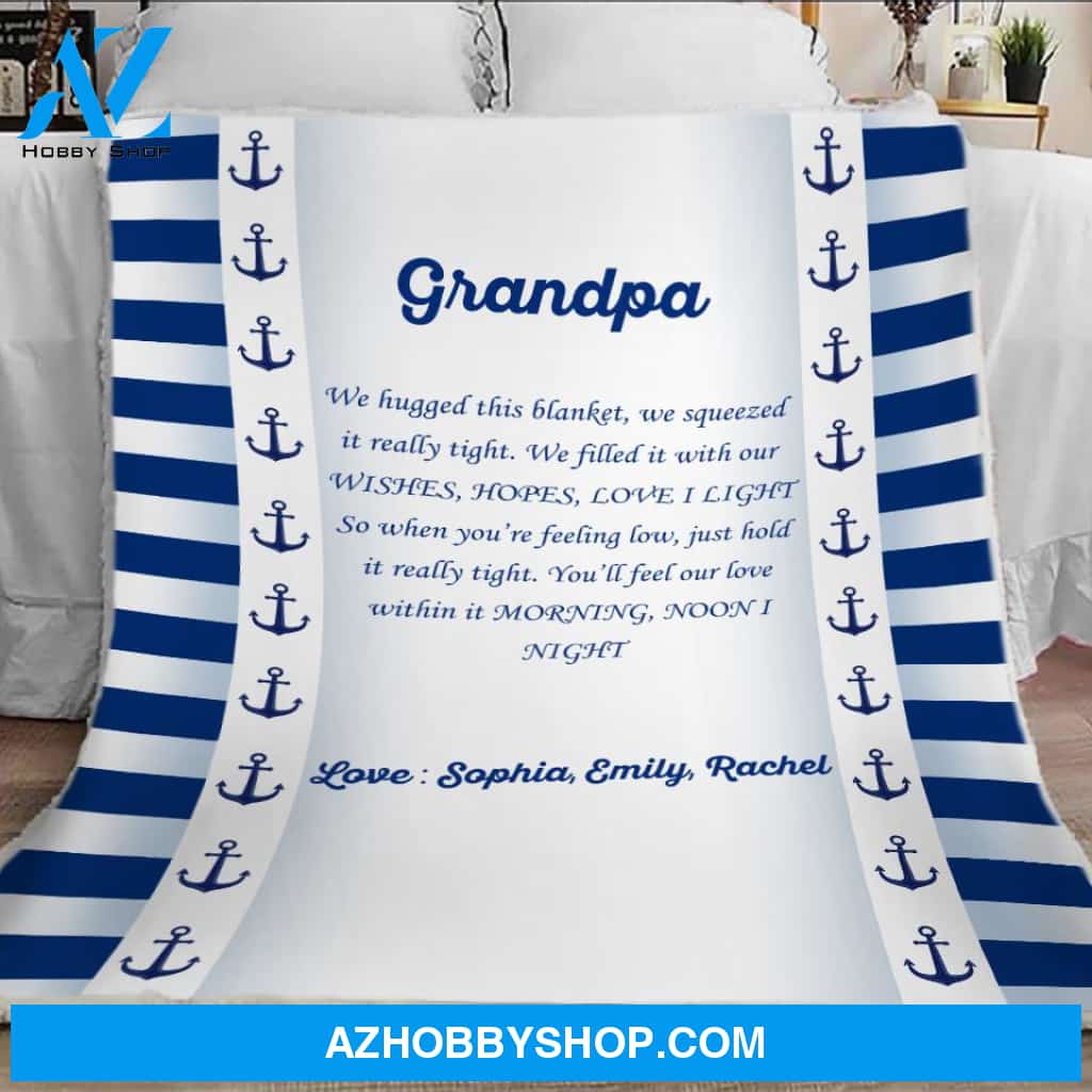 Grandpa Blanket, Grandpa Gift From Grandkids, Papa Blanket With Grandkids Names, Grandfather Blanket