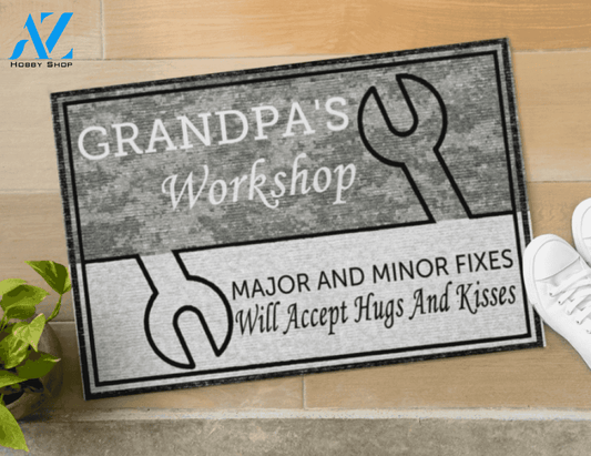 Grandpa s Workshop Major And Minor Fixer Doormat, Gift For Grandpa, Gift For Friend Family Birthday Gift Decor Warm House Gift Welcome Mat