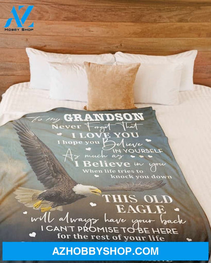 Grandpa To Grandson Eagle Always Have Your Back Fleece Blanket