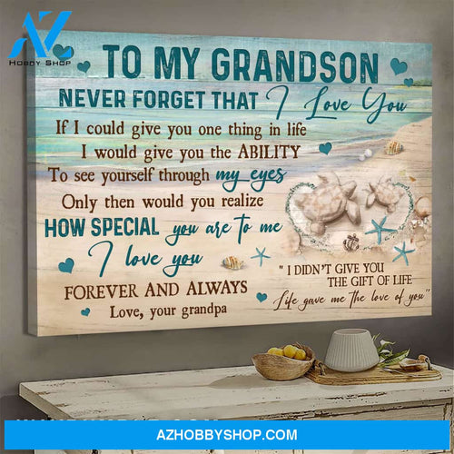 Grandpa to Grandson - Sand turtle - Life gave me the love of you - Family Landscape Canvas Prints, Wall Art