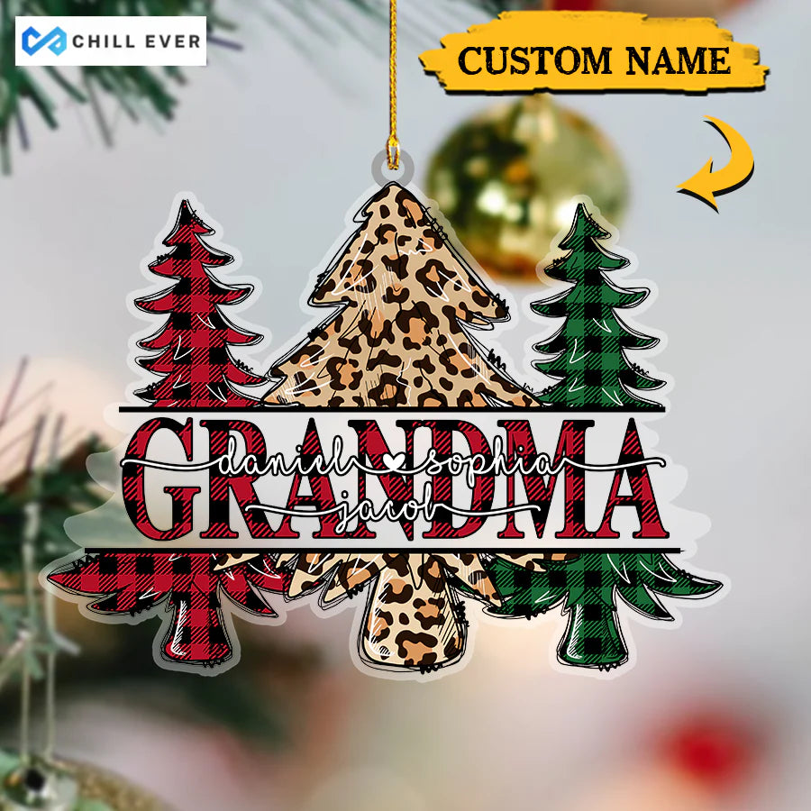 Merry Christmas Trees Grandma And Kids Acrylic Ornament CTH01