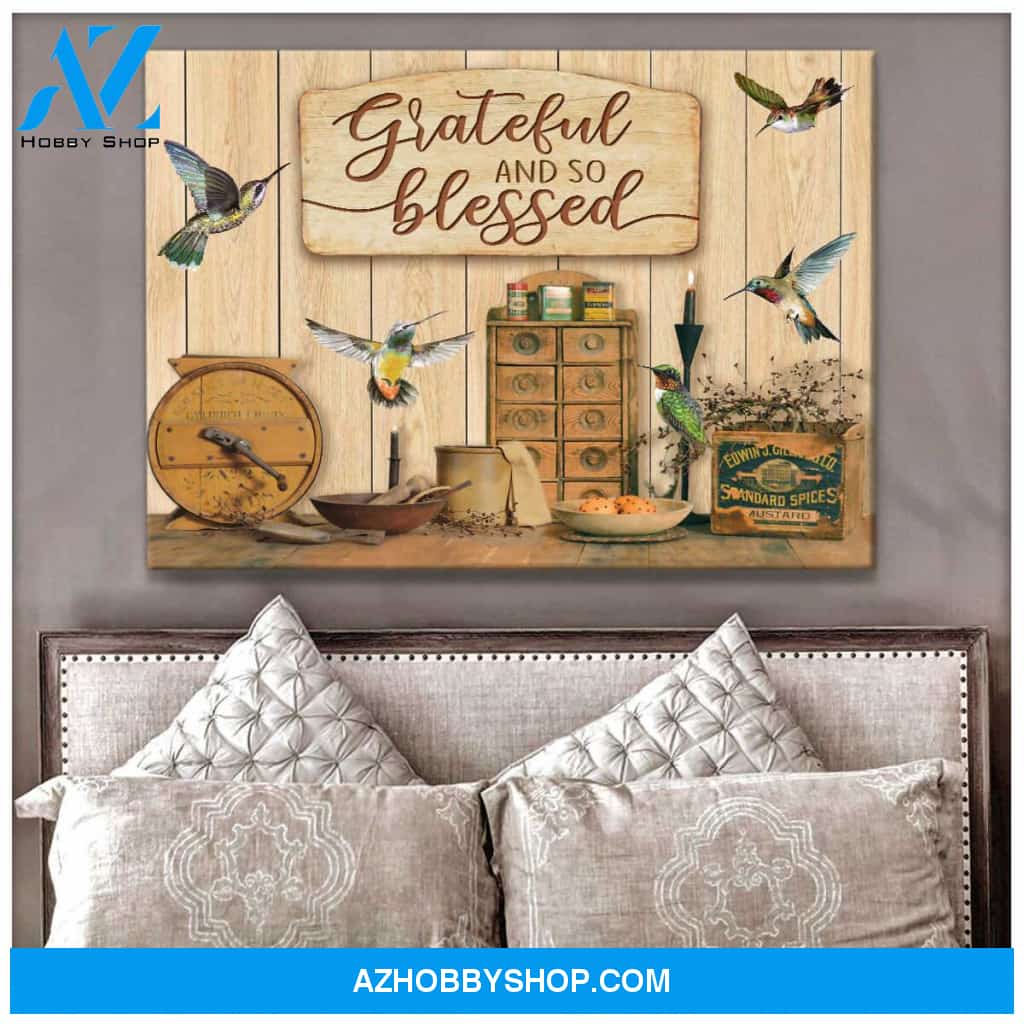 Grateful And So Blessed Hummingbird Canvas Wall Art, Wall Decor Visual Art