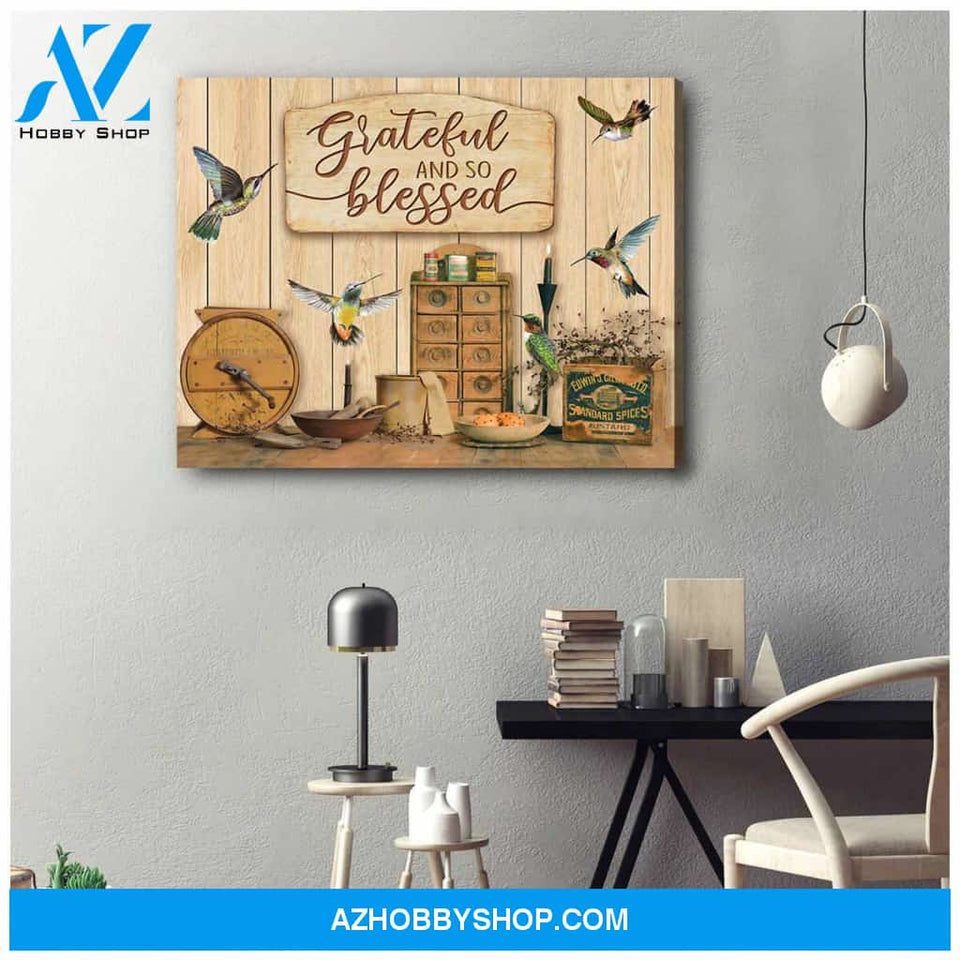 Grateful And So Blessed Hummingbird Canvas Wall Art, Wall Decor Visual Art