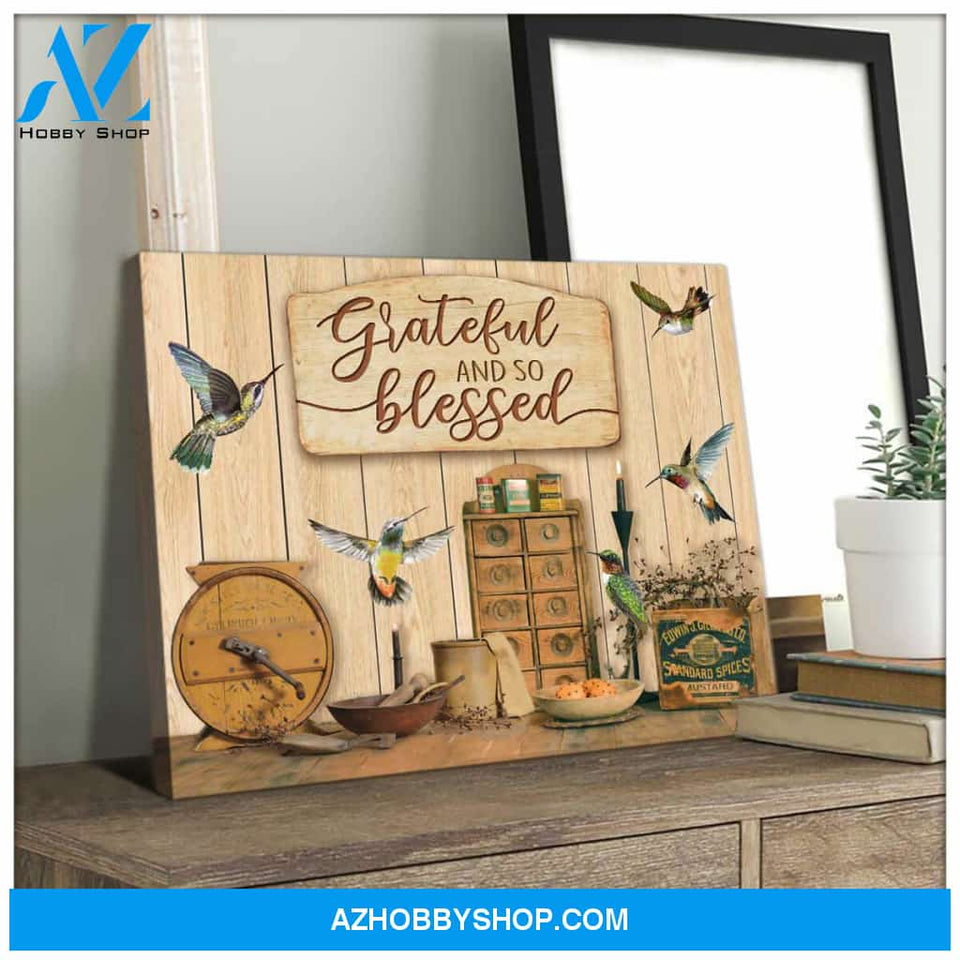 Grateful And So Blessed Hummingbird Canvas Wall Art, Wall Decor Visual Art