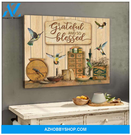 Grateful and so blessed Hummingbird Canvas Wall Art, gifts for hummingbird lovers