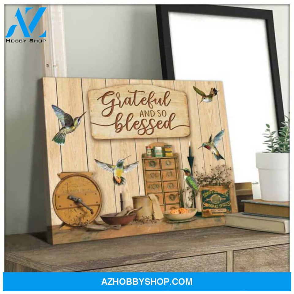Grateful and so blessed Hummingbird Canvas Wall Art, gifts for hummingbird lovers