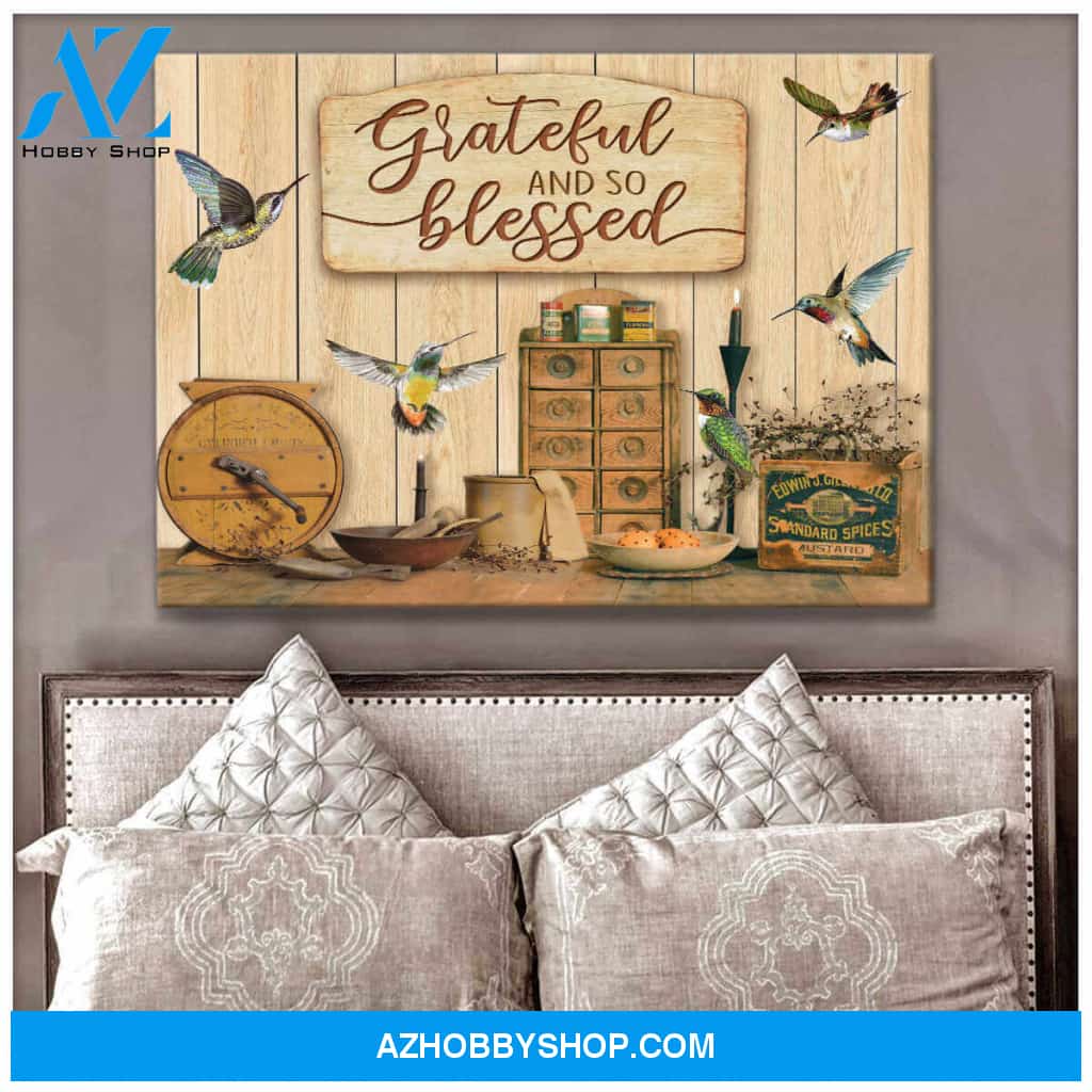 Grateful and so blessed Hummingbird Canvas Wall Art Decor